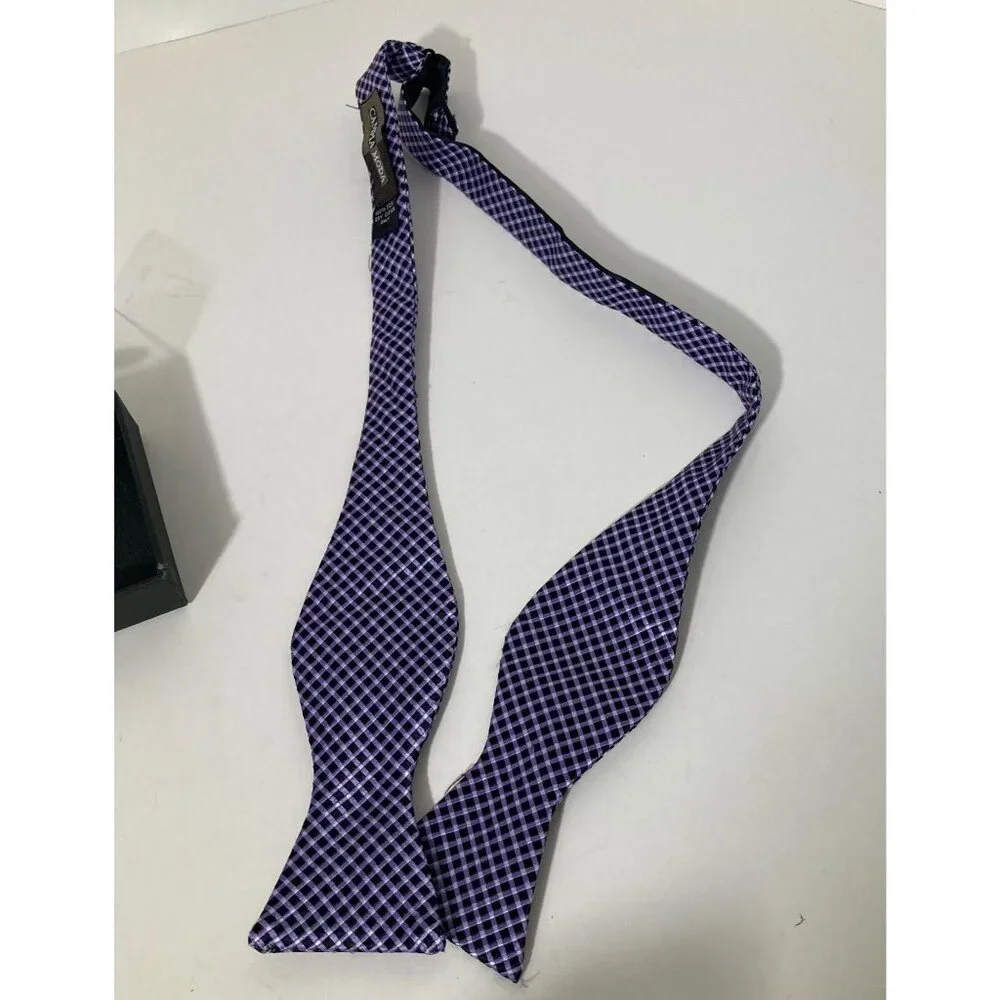 Mens Campia Moda Silk Diamond Bow Tie Blue Silver Adjustable‎ 13 3/4 - 18